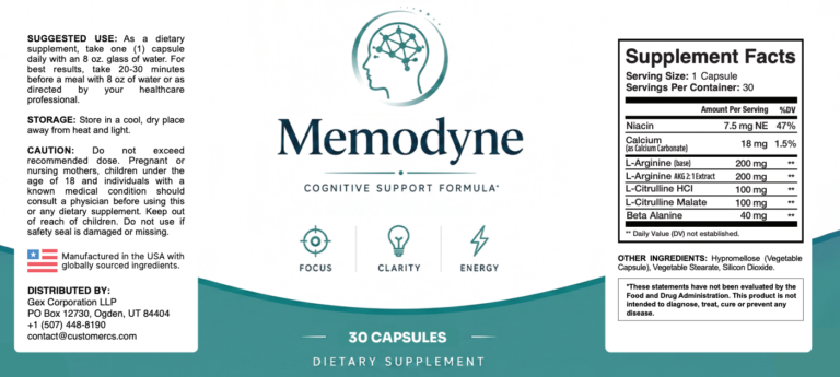Memodyne supplement facts label